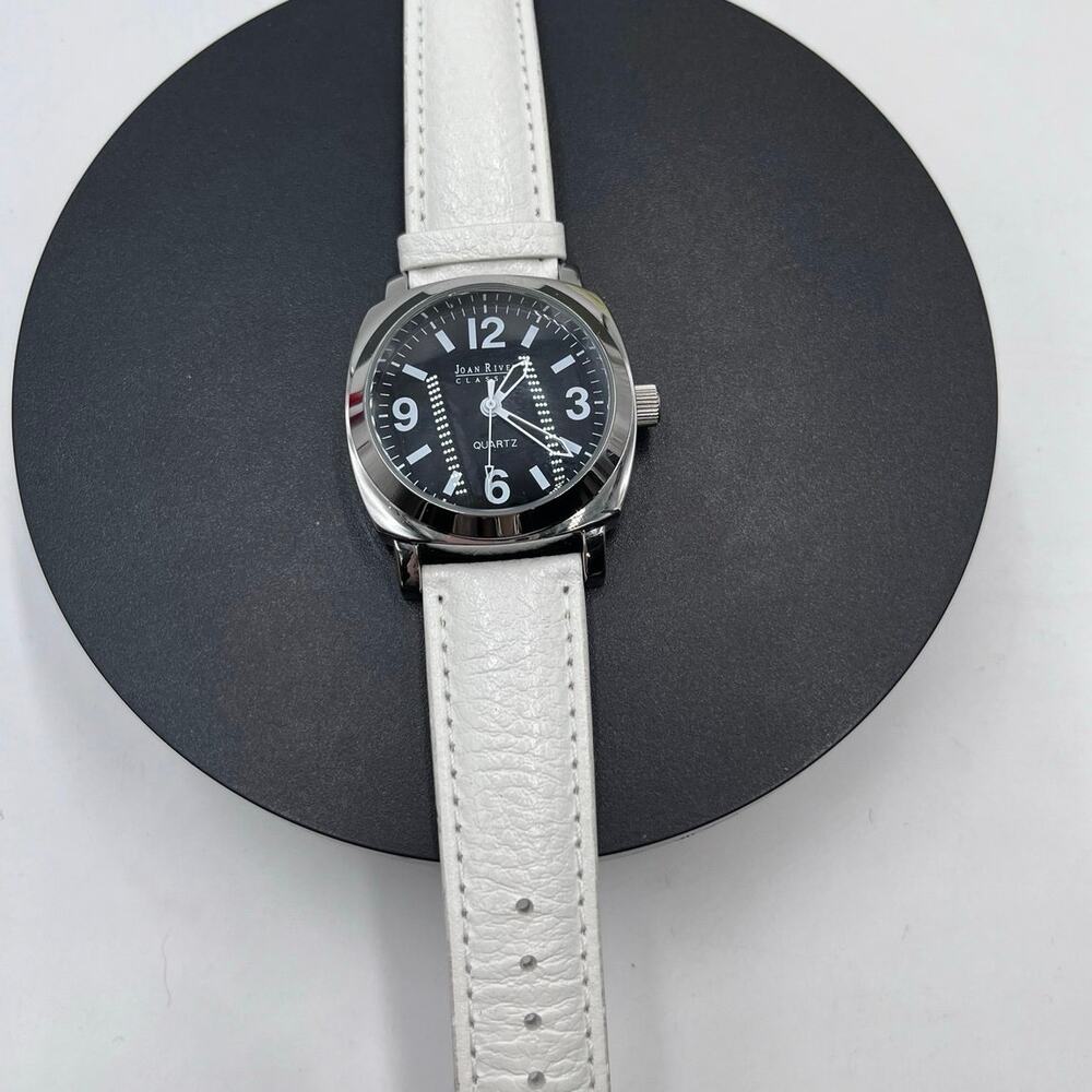 Joan Rivers Collection Vintage White Leather Watch V377 Black Face‎ New Battery